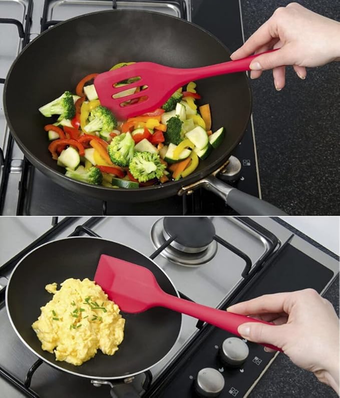 NatureMan 5 Pieces Non-Stick Food Silicone Kitchenware Utensils- Kids Cooking Sets - for Cooking Baking Mixing, Stirring-Ergonomic Dishwasher Safe(Red)