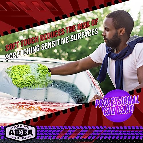 AIDEA Car Wash Mitt Microfiber, 2PK, Car Wash Brush, 7.12''X10.14'' | Scratch Free Lint-Free, Premium Chenille Microfiber Mitt, Regular Size, Green & Blue - color: Green Blue, size: 2PK-7.12''X10.14''