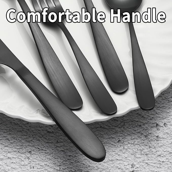 60 Piece Black Silverware Set, Stainless Steel Flatware Set for 12, Kitchen Utensil Set with Comfortable Handle,Tableware sets Include Spoons Forks Knives, Dishwasher Safe