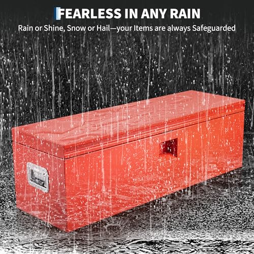 Industrial Steel Truck Tool Box w/Gas-Shock Lid, Pry-Resistant Security & Weatherproofing Toolbox Organizer Chest Fits Pickup, Truck Bed, RV, Trailer - color: Red, size: 15X15X36 inch