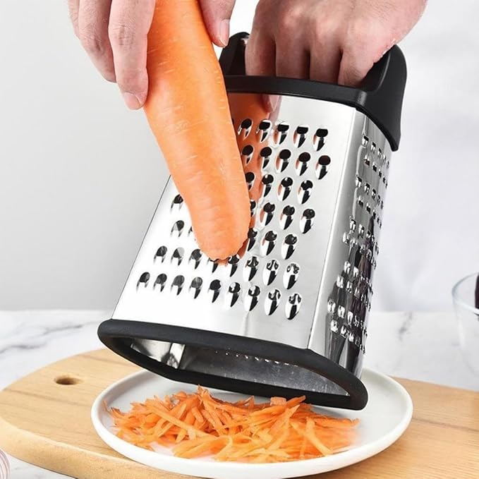 Multifunctional Stainless Steel Grater Slicer with Handle, Large 4 Sides Cutter for Ginger, Garlic, Cucumbers, Carrots, Cheese, Potato,Dishwasher Safe (Black)