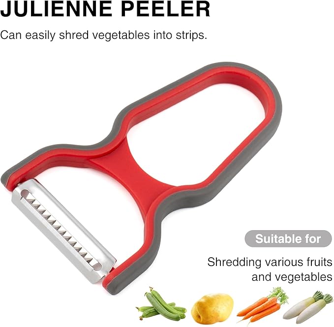 4-Piece Peeler Set with Straight, Serrated, and Julienne Peelers for Fruits, Vegetables, and Shredding,304 Stainless Steel