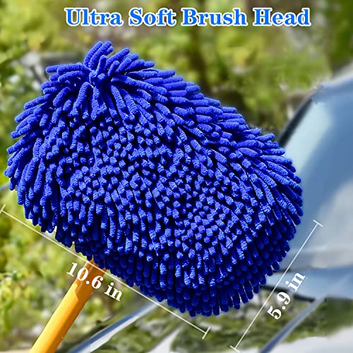 Mveqrrn Scratch-Free Car Wash Brush, Extendable Long Handle Mop (Blue) | Chenille car wash mop accessories, cleaning brush supplies, microfiber replacement head, for cars trucks RV - color: Blue-002