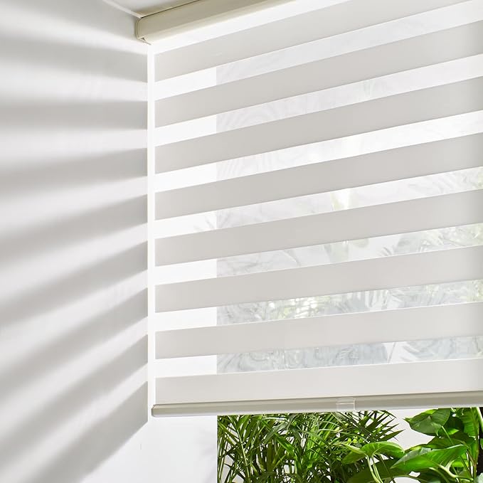 Persilux Custom Size Cordless Zebra Blinds for Windows Free-Stop Roller Windows Shades Dual Layer Light Control for Day and Night, Light Filtering Sheer Shades for Home and Bedroom Cream