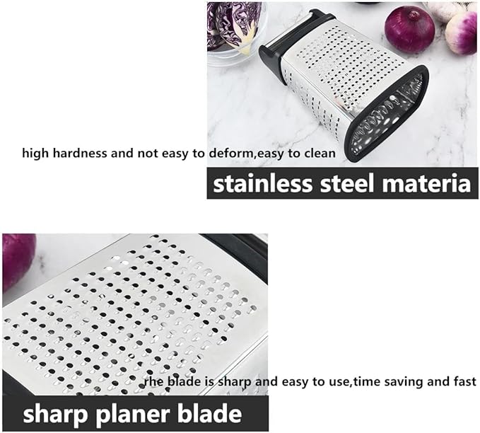 Stainless Steel 4 Sides Grater Slicer with Handle, Multifunctional Cutter Planing for Ginger, Garlic, Cucumbers, Carrots, Cheese, Potato, Ergonomic Design Kitchen Gadgets Accessories(Black)