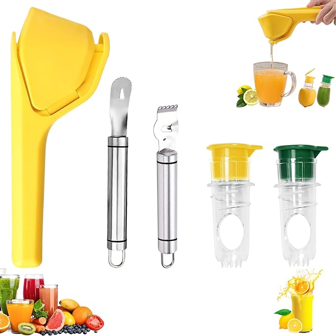 Lemon Squeezer, Effortless Manual Flat Lime Juicer Squeezer, Hand Citrus Press, Stainless Steel Orange Peeler Lemon Zester Grater, Easy to Make Juice From Lemon, Lime, Cirtus, Orange, Fruits(5 Pcs)