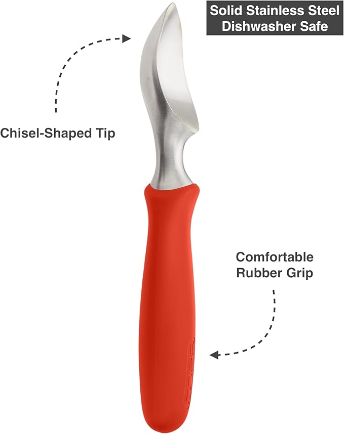 BALCI Ice Cream Scoop - Heavy Duty Stainless Steel Icecream Scooper With Non-Slip Rubber Grip - Professional Metal Ice-Cream Spade - Dishwasher Safe – Red