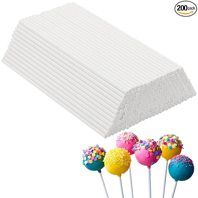 200Pcs 6 Inch White Paper Lollipop Sticks, Paper Sucker Sticks, Cake Pop Stick for Cake Toppers, Chocolate, Cookie, Rainbow Candy 