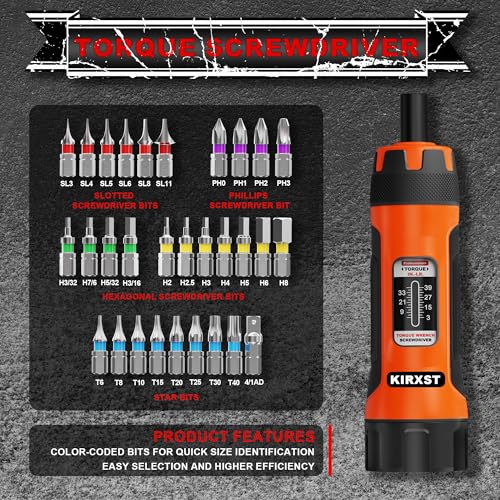 31 PCS 1/4" Drive Torque Screwdriver, 3-39 Inch Pounds Torque Screwdriver Set with S2 Bits and Socket Adapter for Maintenance, Screwdriver Set for Tools, Bike Repairing and Mounting - size: 3-39inch.S