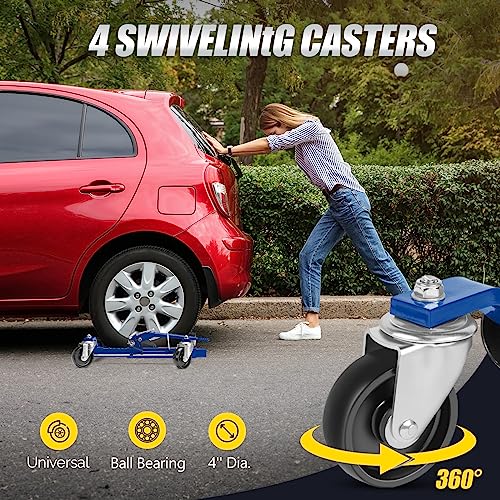 TUFFIOM Car Wheel Dolly Jack Set of 4, Mechanical 6000-lbs Car Skates, 12'' Wheel Vehicle Positioning Jack, Heavy Duty Rollers with Ratcheting Foot Pedal for Tire Auto Repair Moving, Blue - color: Blue, Set of 4