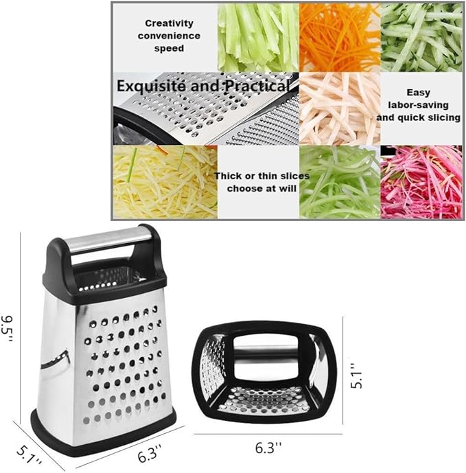 Stainless Steel 4 Sides Grater Slicer with Handle, Multifunctional Cutter Planing for Ginger, Garlic, Cucumbers, Carrots, Cheese, Potato, Ergonomic Design Kitchen Gadgets Accessories(Black)