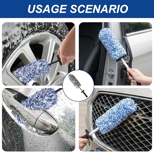 Wheel Barrel Brush, 2026 New Car Wheel Cleaner Brushs Long Handle Microfiber Wheel, Non Scratch Car Detailing Brush for Rim Cleaning and Car Detailing (2Pcs Black) - color: 2Pcs Black