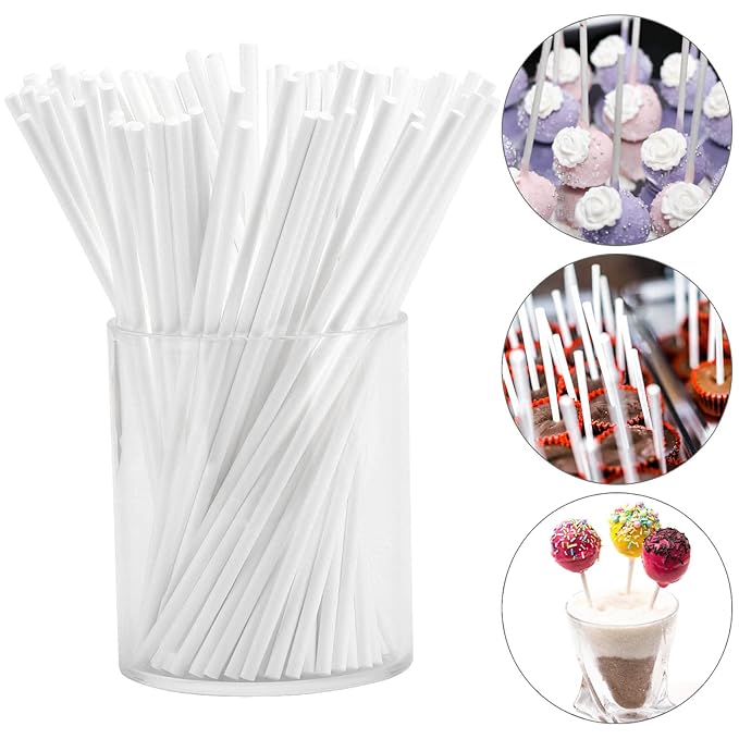 200Pcs 6 Inch White Paper Lollipop Sticks, Paper Sucker Sticks, Cake Pop Stick for Cake Toppers, Chocolate, Cookie, Rainbow Candy 