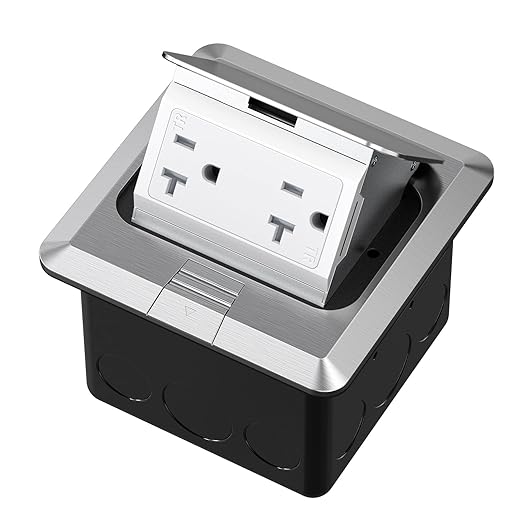 KYHSHJ Pop Up Floor Electrical Outlet Box Kit,20 Amp Stainless Steel TR Tamper-Resistant Duplex Receptacle Outlet, Corrosive Resistant Hardware,ETL Listed, Silver