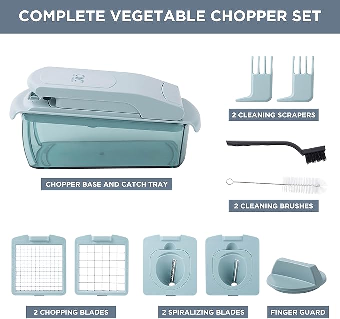 Cook with Color Vegetable Chopper - Multifunctional 11 in 1 Vegetable Chopper with Container - Food Chopper to Dice, Chop, Slice, Julienne and Spiralize, Blue