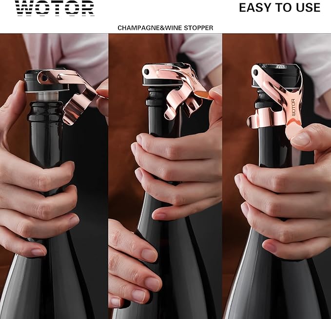 WOTOR Champagne&Wine Bottle Stoppers Stainless Steel with Food Grade Silicone, Leak Proof Keep Fresh Reusable Saver, Cork Suitable for Wine, Champagne, Cava, Prosecco and Sparkling (12 Pack Rosegold)