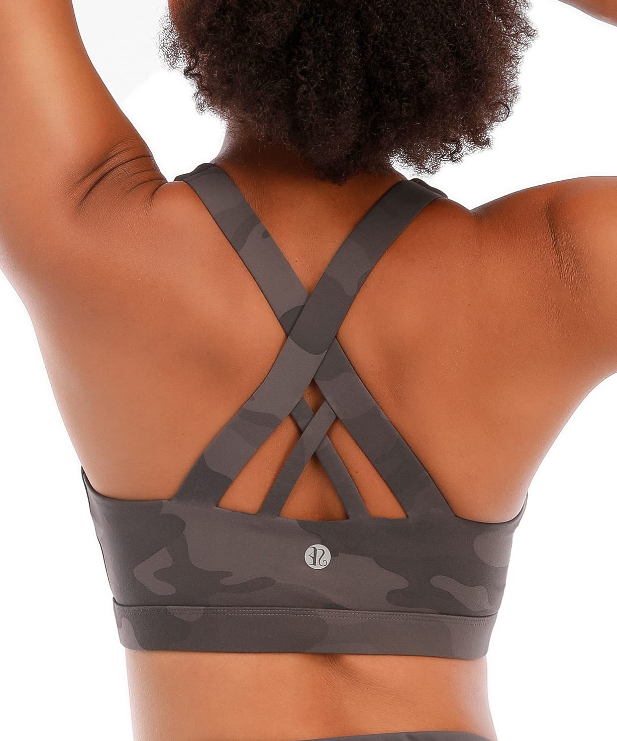 RUNNING GIRL Sports Bra for Women, Criss-Cross Back Padded Strappy Sports Bras Medium Support Yoga Bra with Removable Cups (WX2353D-Camo Black,XS)