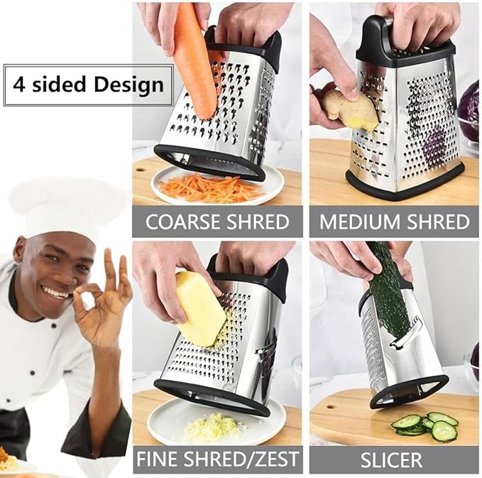 Stainless Steel 4 Sides Grater Slicer with Handle, Multifunctional Cutter Planing for Ginger, Garlic, Cucumbers, Carrots, Cheese, Potato, Ergonomic Design Kitchen Gadgets Accessories(Mint)