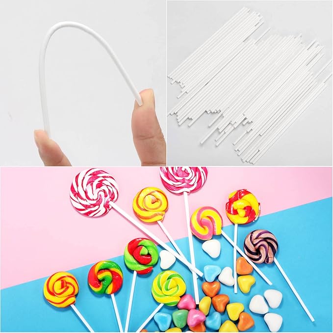 200Pcs 6 Inch White Paper Lollipop Sticks, Paper Sucker Sticks, Cake Pop Stick for Cake Toppers, Chocolate, Cookie, Rainbow Candy 