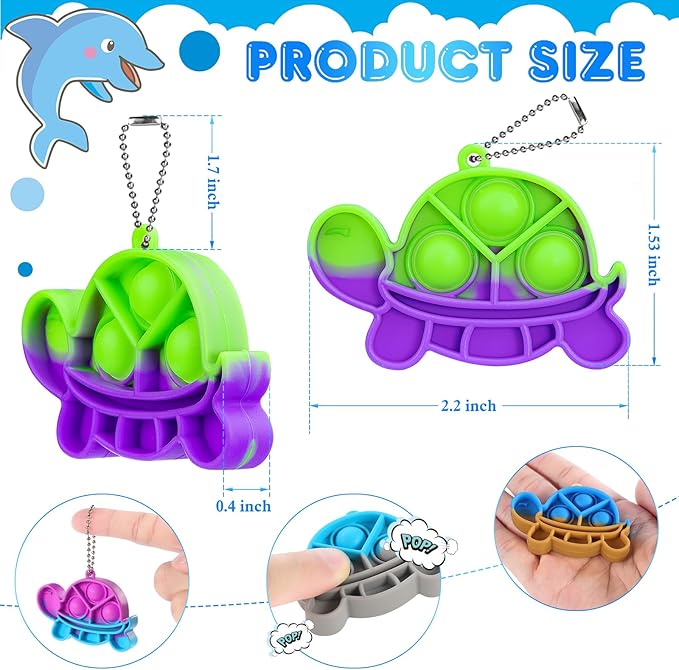 Pop Fidget Toys Bulk Its Kids Party Favors 30 PCS Turtle Toys Mini Pop Keychain It Sensory Fidget Toy Pack Fidgets for Classroom Prizes for Kids Students Carnival Prizes Birthday Goodie Bag Stuffers