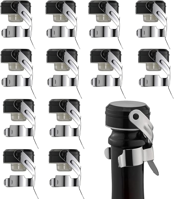 WOTOR Champagne&Wine Bottle Stoppers Stainless Steel with Food Grade Silicone, Leak Proof Keep Fresh Reusable Saver, Cork Suitable for Wine, Champagne, Cava, Prosecco and Sparkling (12 Pack Silver)
