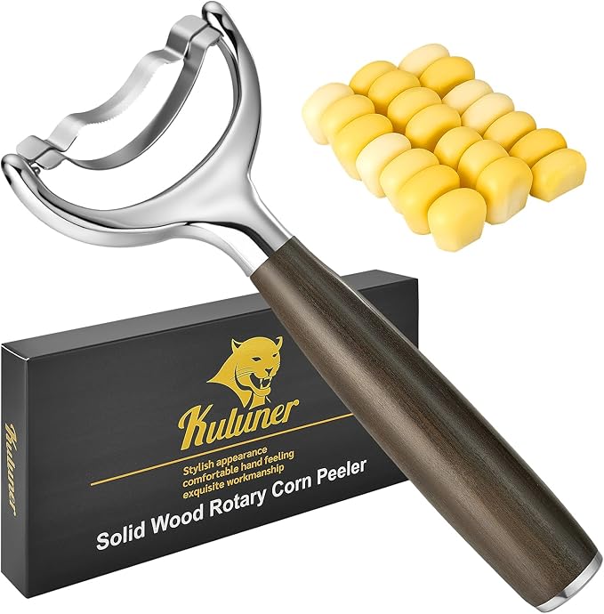 KULUNER Durable Stainless Steel Corn Peeler with Polished Wood Handle Corn on the Cob Stripper Kernel Remover Easy Use Corn Kernel Cutter Kitchen Gadget(Chacate Preto)