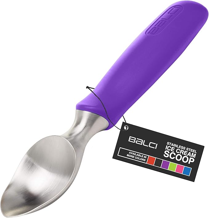 BALCI Ice Cream Scoop - Heavy Duty Stainless Steel Icecream Scooper With Non-Slip Rubber Grip - Professional Metal Ice-Cream Spade - Dishwasher Safe – Purple
