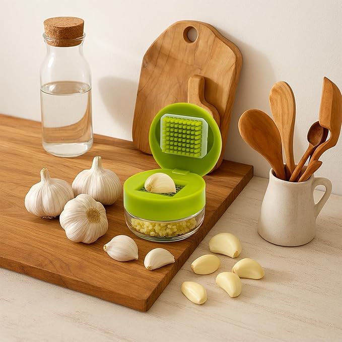 2 Pcs Garlic Press Stainless Steel,Mini Garlic Chopper,with Peeler,Cleaning Brush and Scrapers
