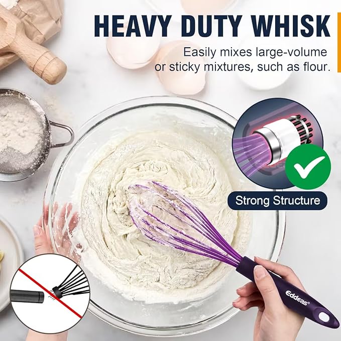 Whisk Eddeas Silicone Whisk Set of 6.Silicone whisks for cooking non Scratch.BPA Free and Dishwasher Whisk.7+9+11inch Colorful Wisk Great for cooking and Baking.(6pcs )