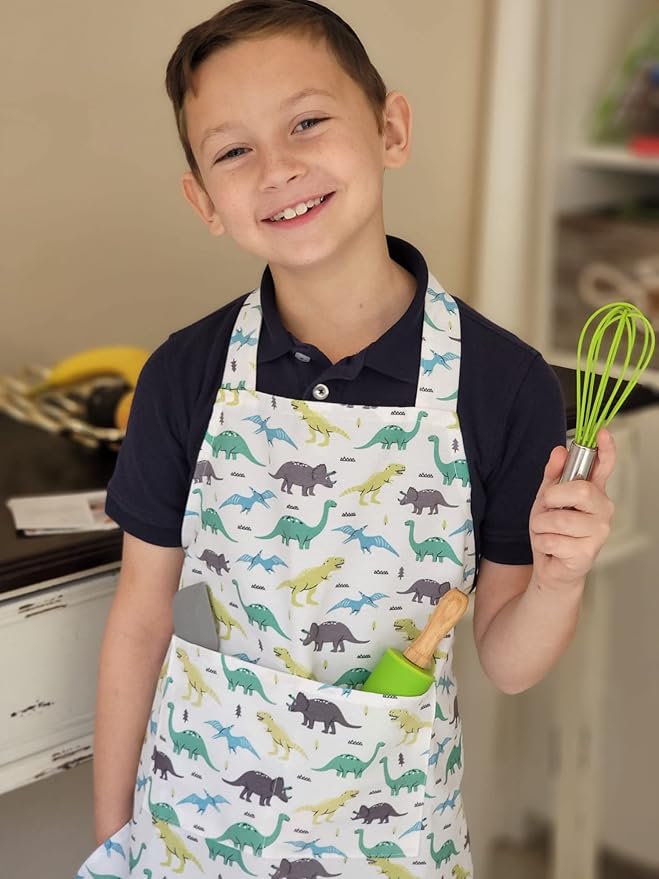 Tovla Jr. Kids Baking Gift Set with Storage Case - Cooking Kit for Children - Educational Baking Sets - Real Kid Baking Supplies with Decorating Tools Set with Apron… (Dinosaur)