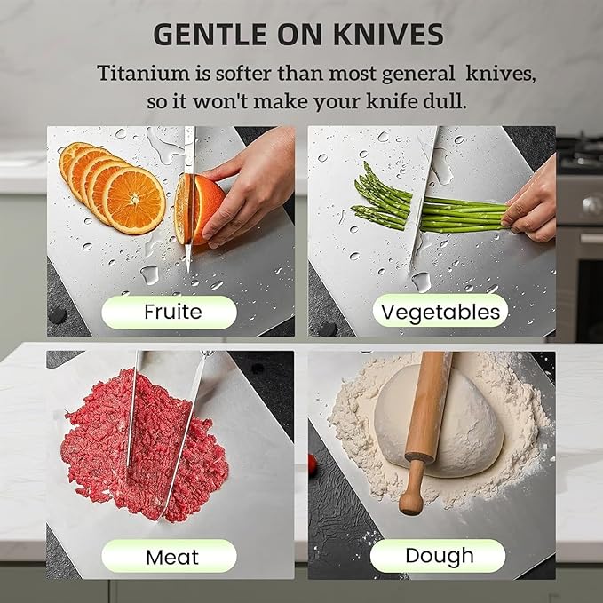 Katuchef Titanium Cutting Board, Siraat 100% Pure Apex Titanium Cutting Boards for Kitchen, Double Sided Non Toxic Celuxer Board for Cutting Meat Vegetable Fruit,Easy to clean(S+L+XXL)