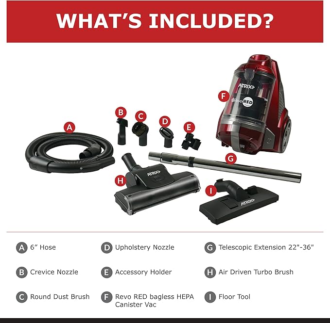 Atrix AHC-RR Revo Red Canister Vacuum Bagless