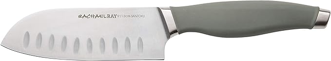 Rachael Ray Cutlery Japanese Stainless Steel Knives Set with Sheaths, 8-Inch Chef Knife, 5-Inch Santoku Knife, and 3.5-Inch Paring Knife, Gray