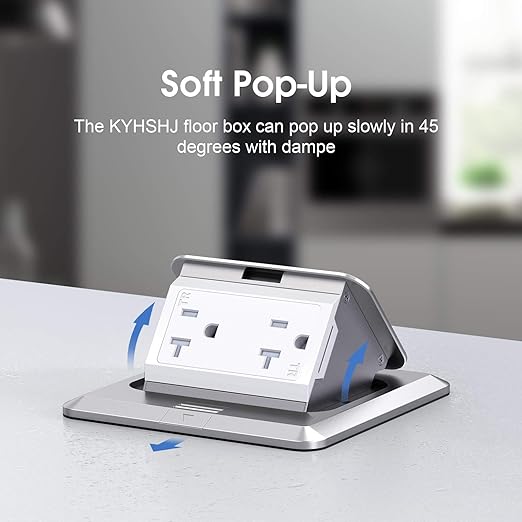 KYHSHJ Pop Up Floor Electrical Outlet Box Kit,20 Amp Stainless Steel TR Tamper-Resistant Duplex Receptacle Outlet, Corrosive Resistant Hardware,ETL Listed, Silver