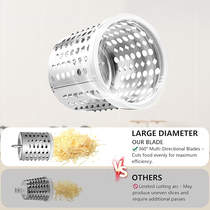 4-in-1 Rotary Cheese Grater Handheld, Lightweight Body with 4 Stainless Steel Blades & Non-Slip Suction Base, for Shredding Parmesan, Slicing Vegetables, Grating Chocolate(White)