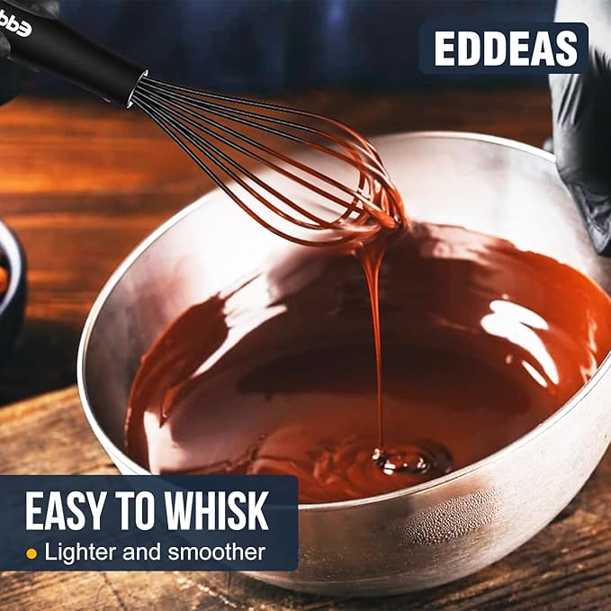 Silicone Mini Whisk, Small whisks Non-Stick Tiny Whisks set of 2(5.5in & 7.5in)-Heat Resistant (450°F) Whisks, Balloon Egg Beater Perfect for Whisking, Beating, Mixing, Blending, Black