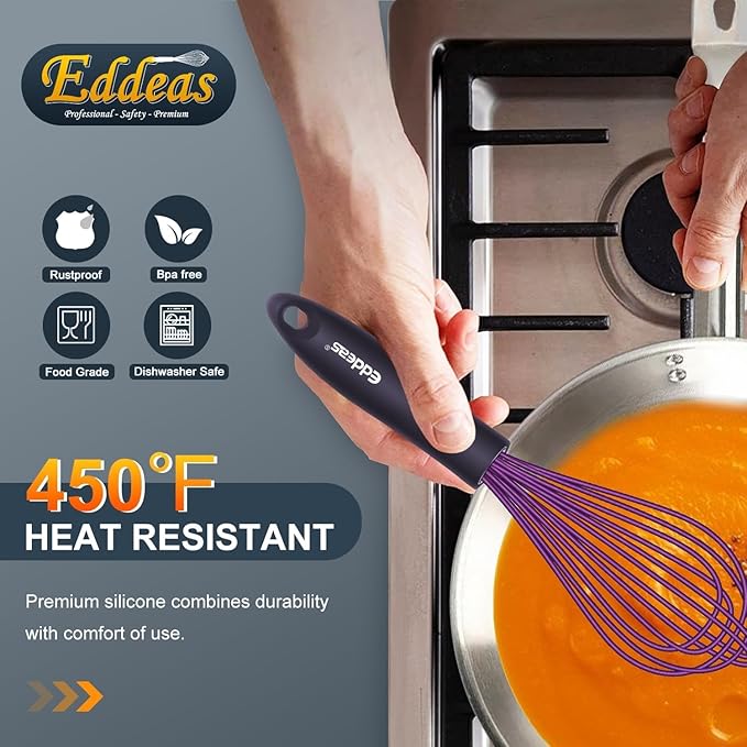 Whisk Eddeas Silicone Whisk Set of 6.Silicone whisks for cooking non Scratch.BPA Free and Dishwasher Whisk.7+9+11inch Colorful Wisk Great for cooking and Baking.(6pcs )