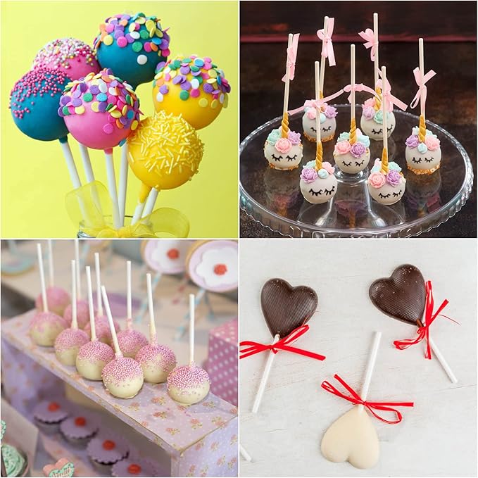 200Pcs 6 Inch White Paper Lollipop Sticks, Paper Sucker Sticks, Cake Pop Stick for Cake Toppers, Chocolate, Cookie, Rainbow Candy 