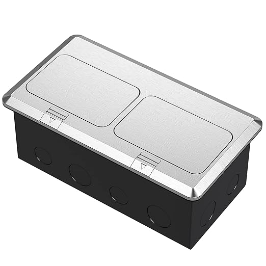 KYHSHJ Dual Pop-Up Floor Electrical Outlet Box Kit,20 Amp Stainless Steel GFCI TR Receptacle Outlet,3-Port RJ45 Datacom Receptacle,Silver