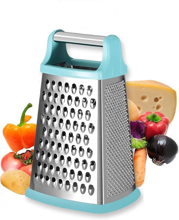Multifunctional Stainless Steel Grater Slicer with Handle, Large 4 Sides Cutter for Ginger, Garlic, Cucumbers, Carrots, Cheese, Potato,Dishwasher Safe ( Mint)