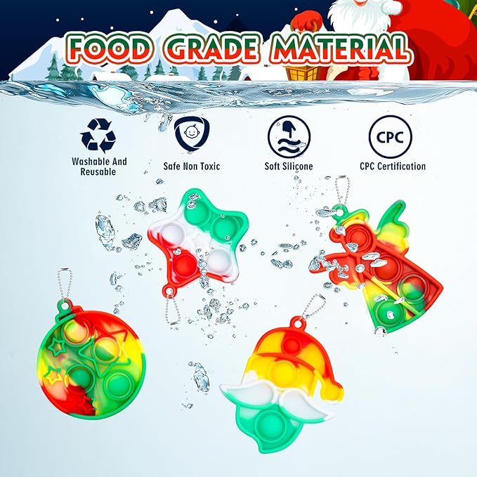 Christmas Pop Fidget Toys Bulk Its Christmas Party Favors for Kids 30 Pack Mini Pop Keychain It Stocking Stuffers for Kids Goodie Bag Stuffers Fidgets for Classroom Prizes Student Birthday Party Gifts