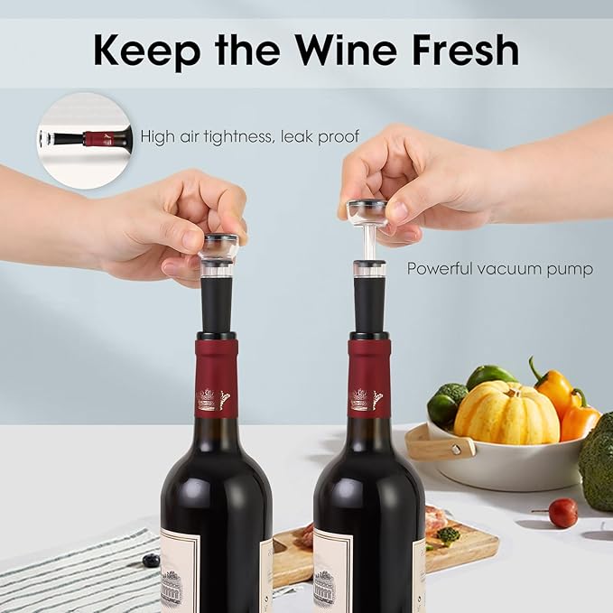 Beneno Wine Opener with Silicone Leak Proof Wine Vacuum Stopper, Zinc Alloy Premium Wing Corkscrew with Multifunctional Bottles Opener, Upgrade