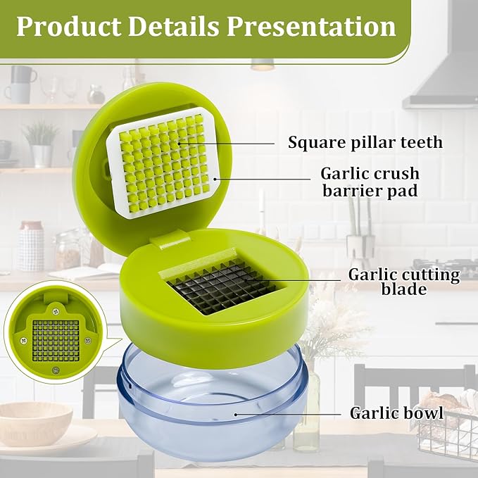 2 Pcs Garlic Press Stainless Steel,Mini Garlic Chopper,with Peeler,Cleaning Brush and Scrapers