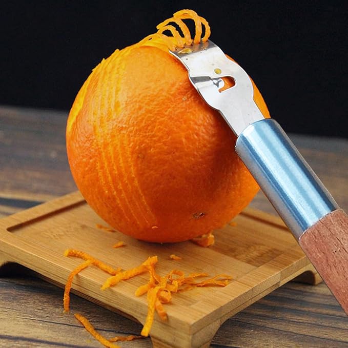2Pcs Lemon Zester Tool Citrus Peeler Zester Grater with Handle Stainless Steel Fruit Grater Peeling Knife With Wooden Handle Multipurpose Kitchen Gadgets Bar Accessories