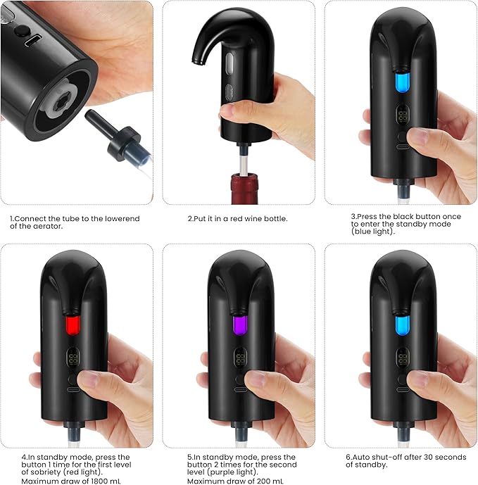3-in-1 Electric Wine Aerator, Decanter & Dispenser Set – USB Rechargeable Automatic Wine Pourer, Ideal Gift for Wine Lovers
