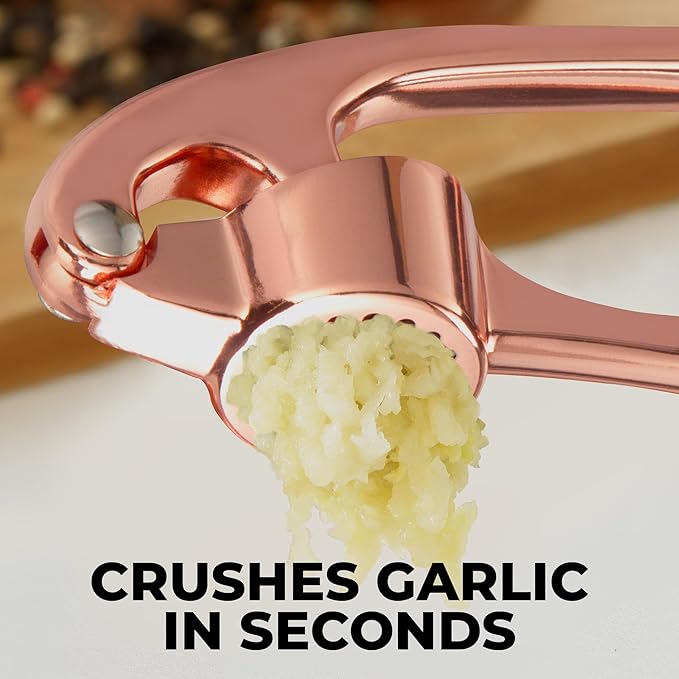 Zulay Kitchen Premium Garlic Press - Durable Garlic Masher with Soft, Easy to Squeeze Handle - Garlic Mincer Tool - Sturdy Easy to Clean Garlic Crusher (Rose Gold)