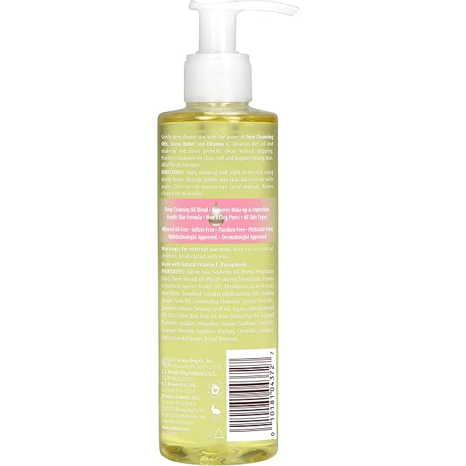Palmer's Cocoa Butter Formula Skin Therapy Cleansing Oil, Gentle Makeup Remover with Rosehip Oil and Vitamin C, 6.5 Ounce
