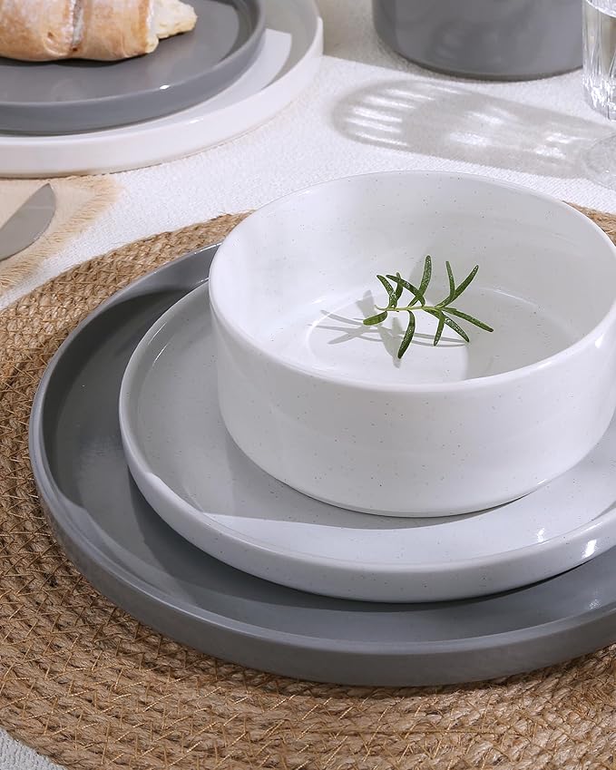 Famiware Nebula Dinnerware Set with Pasta Bowls, Service for 4 (16pcs), Fine Stoneware Plates and Bowls Sets, Microwave and Dishwasher Safe Dishes Set, Multi-color