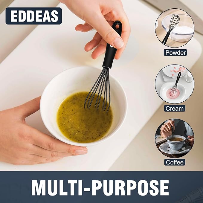 Silicone Mini Whisk, Small whisks Non-Stick Tiny Whisks set of 2(5.5in & 7.5in)-Heat Resistant (450°F) Whisks, Balloon Egg Beater Perfect for Whisking, Beating, Mixing, Blending, Black