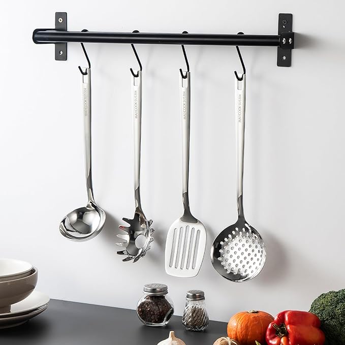 18/8 Stainless Steel Cooking Utensils Set, Spatula Set Kitchen Wok Utensils Set, Include Soup Ladle,Spaghetti Server,Slotted Spatula Turner,Skimmer(Dishwasher Safe, Mirror Polished)